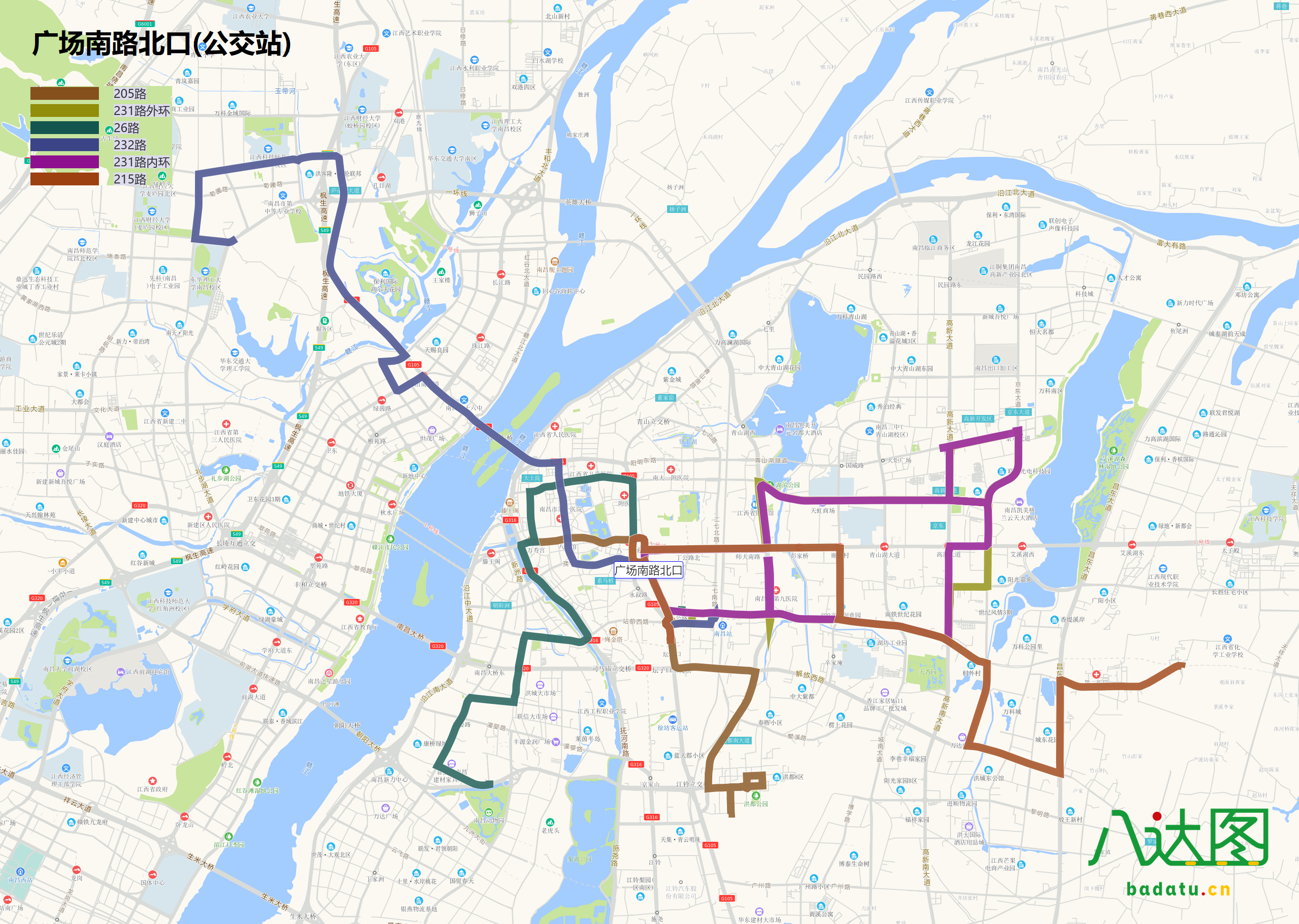 八达图显示了每条线路的行车路线