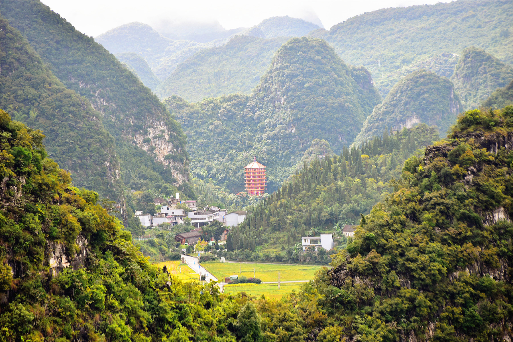 在观景台上看到的峰丛景观.