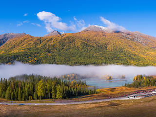 喀纳斯神仙湾,秋天,自然,白昼,喀纳斯,风景,云,宁静,中国,无人 景点模块